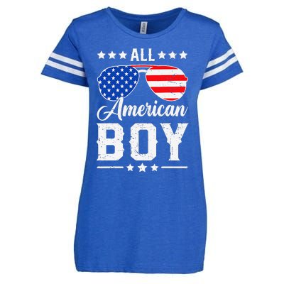 All American Boy 4th Of July Funny Patriotic Usa Matching Gift Enza Ladies Jersey Football T-Shirt