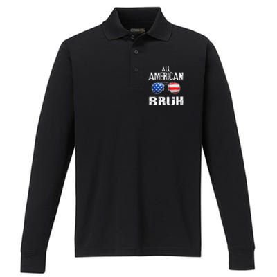 All American Bruh 4th Of July Boy Patriotic Gift Performance Long Sleeve Polo