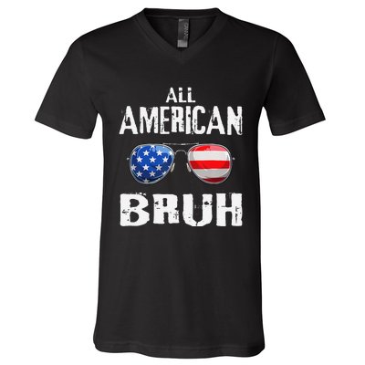 All American Bruh 4th Of July Boy Patriotic Gift V-Neck T-Shirt