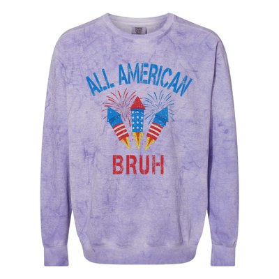 All American Bruh 4th Of July Teens Colorblast Crewneck Sweatshirt