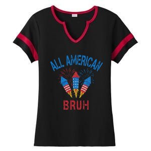 All American Bruh 4th Of July Teens Ladies Halftime Notch Neck Tee