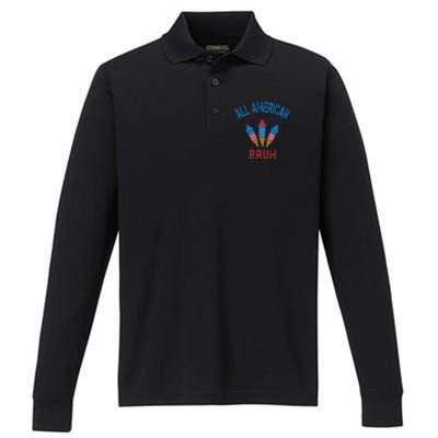 All American Bruh 4th Of July Teens Performance Long Sleeve Polo