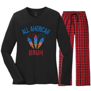 All American Bruh 4th Of July Teens Women's Long Sleeve Flannel Pajama Set 