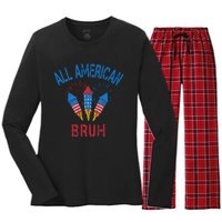 All American Bruh 4th Of July Teens Women's Long Sleeve Flannel Pajama Set 