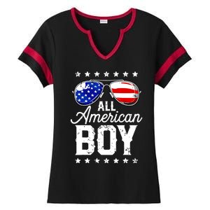 All American Boy 4th Of July Usa Sunglasses Family Matching Ladies Halftime Notch Neck Tee