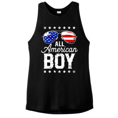 All American Boy 4th Of July Usa Sunglasses Family Matching Ladies PosiCharge Tri-Blend Wicking Tank