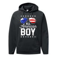 All American Boy 4th Of July Usa Sunglasses Family Matching Performance Fleece Hoodie