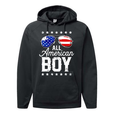 All American Boy 4th Of July Usa Sunglasses Family Matching Performance Fleece Hoodie