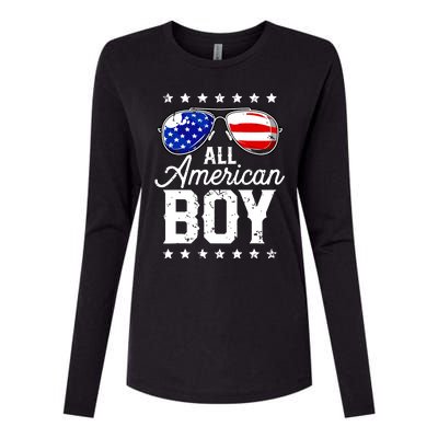 All American Boy 4th Of July Usa Sunglasses Family Matching Womens Cotton Relaxed Long Sleeve T-Shirt