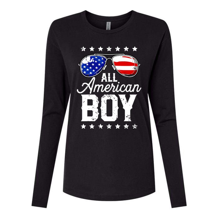 All American Boy 4th Of July Usa Sunglasses Family Matching Womens Cotton Relaxed Long Sleeve T-Shirt