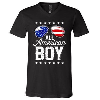 All American Boy 4th Of July Usa Sunglasses Family Matching V-Neck T-Shirt