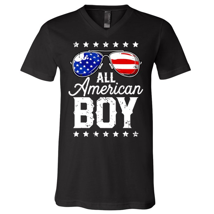 All American Boy 4th Of July Usa Sunglasses Family Matching V-Neck T-Shirt