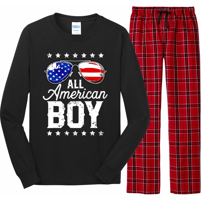 All American Boy 4th Of July Usa Sunglasses Family Matching Long Sleeve Pajama Set