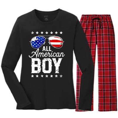 All American Boy 4th Of July Usa Sunglasses Family Matching Women's Long Sleeve Flannel Pajama Set 