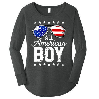 All American Boy 4th Of July Usa Sunglasses Family Matching Women's Perfect Tri Tunic Long Sleeve Shirt