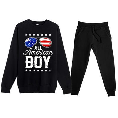 All American Boy 4th Of July Usa Sunglasses Family Matching Premium Crewneck Sweatsuit Set