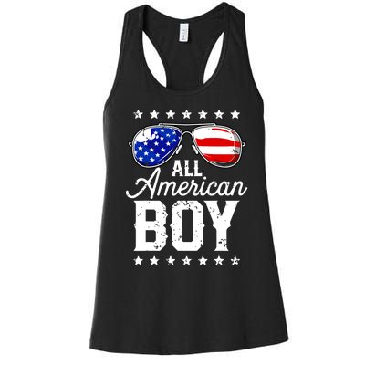 All American Boy 4th Of July Usa Sunglasses Family Matching Women's Racerback Tank