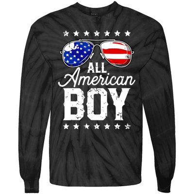 All American Boy 4th Of July Usa Sunglasses Family Matching Tie-Dye Long Sleeve Shirt