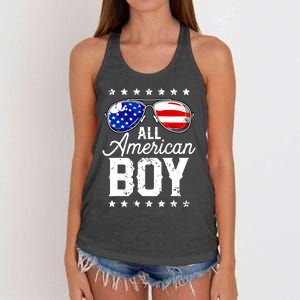 All American Boy 4th Of July Usa Sunglasses Family Matching Women's Knotted Racerback Tank