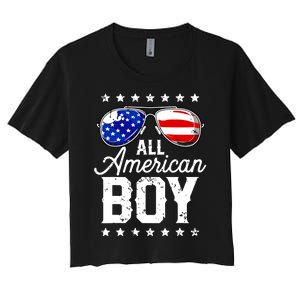 All American Boy 4th Of July Usa Sunglasses Family Matching Women's Crop Top Tee