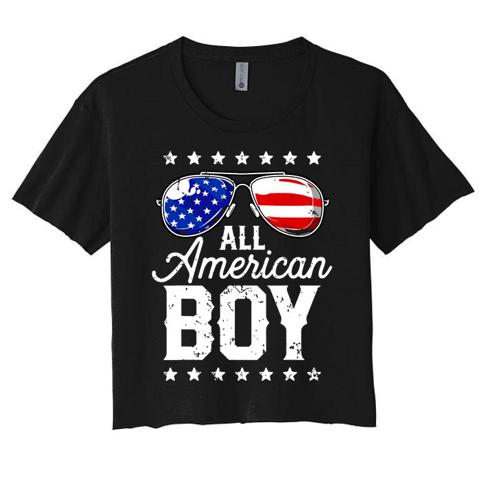 All American Boy 4th Of July Usa Sunglasses Family Matching Women's Crop Top Tee