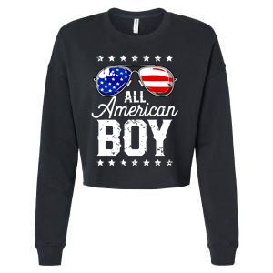 All American Boy 4th Of July Usa Sunglasses Family Matching Cropped Pullover Crew