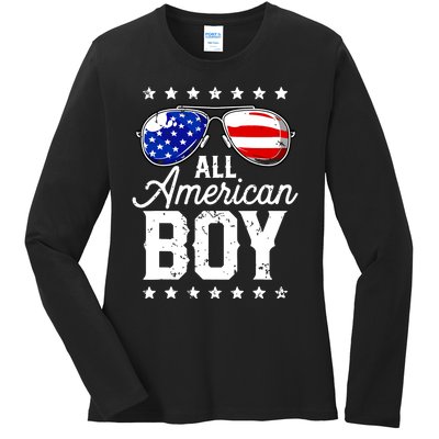 All American Boy 4th Of July Usa Sunglasses Family Matching Ladies Long Sleeve Shirt