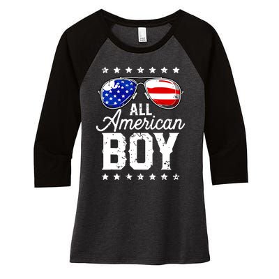 All American Boy 4th Of July Usa Sunglasses Family Matching Women's Tri-Blend 3/4-Sleeve Raglan Shirt