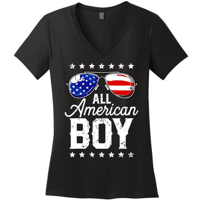 All American Boy 4th Of July Usa Sunglasses Family Matching Women's V-Neck T-Shirt