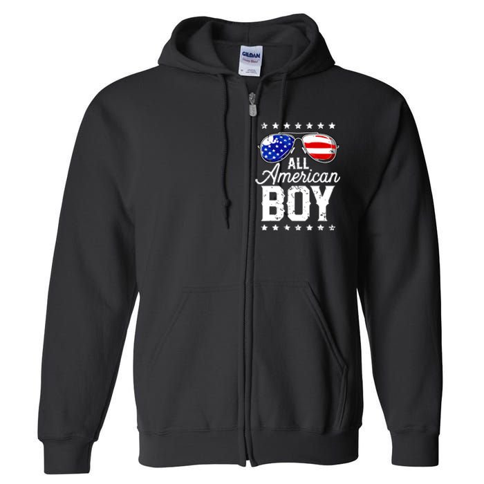 All American Boy 4th Of July Usa Sunglasses Family Matching Full Zip Hoodie