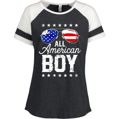 All American Boy 4th Of July Usa Sunglasses Family Matching Enza Ladies Jersey Colorblock Tee