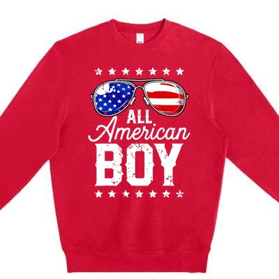 All American Boy 4th Of July Usa Sunglasses Family Matching Premium Crewneck Sweatshirt