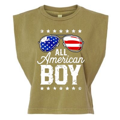 All American Boy 4th Of July Usa Sunglasses Family Matching Garment-Dyed Women's Muscle Tee