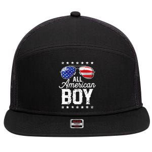 All American Boy 4th Of July Usa Sunglasses Family Matching 7 Panel Mesh Trucker Snapback Hat