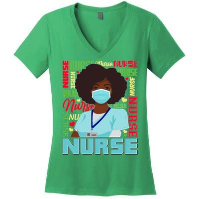 African American Black Nurse Women's V-Neck T-Shirt