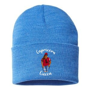 African American Baseball Mom Capricorn Queen Zodiac Sign Cool Gift Sustainable Knit Beanie