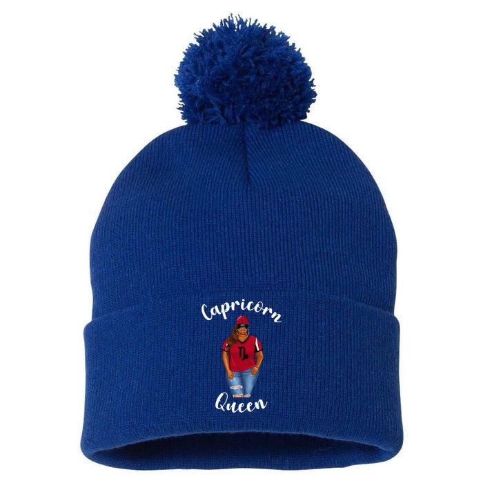 African American Baseball Mom Capricorn Queen Zodiac Sign Cool Gift Pom Pom 12in Knit Beanie