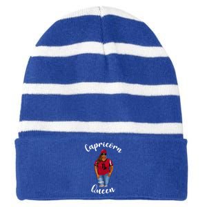 African American Baseball Mom Capricorn Queen Zodiac Sign Cool Gift Striped Beanie with Solid Band