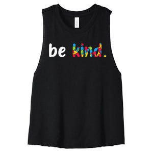 Autism Awareness Be Kind Colorful Puzzle Pieces Women's Racerback Cropped Tank