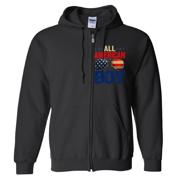 All American Boy Matching Family 4th Of July Celebration Full Zip Hoodie