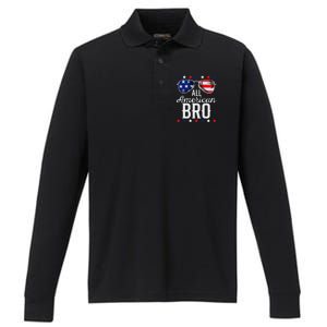 All American Bro 4th Of July Usa Sunglasses Family Fun Performance Long Sleeve Polo