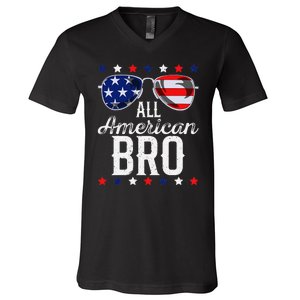 All American Bro 4th Of July Usa Sunglasses Family Fun V-Neck T-Shirt