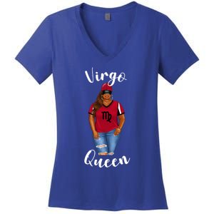 African American Baseball Mom Virgo Queen Zodiac Sign Gift Women's V-Neck T-Shirt