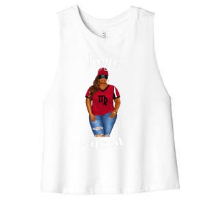 African American Baseball Mom Virgo Queen Zodiac Sign Gift Women's Racerback Cropped Tank