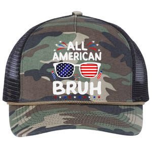 All American Bruh 4th Of July Patriotic Family Fun Retro Rope Trucker Hat Cap