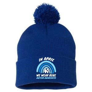 Autism Awareness Blue April Love Autistic Support Gift Pom Pom 12in Knit Beanie