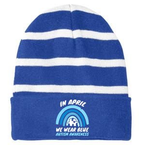 Autism Awareness Blue April Love Autistic Support Gift Striped Beanie with Solid Band