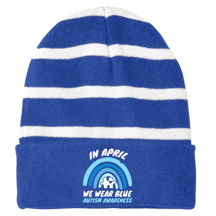 Autism Awareness Blue April Love Autistic Support Gift Striped Beanie with Solid Band