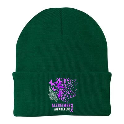 AlzheimerS Awareness Butterflies Purple Ribbon Knit Cap Winter Beanie