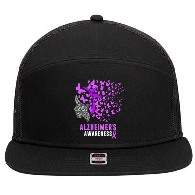 AlzheimerS Awareness Butterflies Purple Ribbon 7 Panel Mesh Trucker Snapback Hat